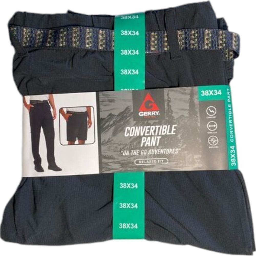 Gerry Convertible Pant Mens 38x34 Black New Relaxed Fit Stretch Hiking Zip Off